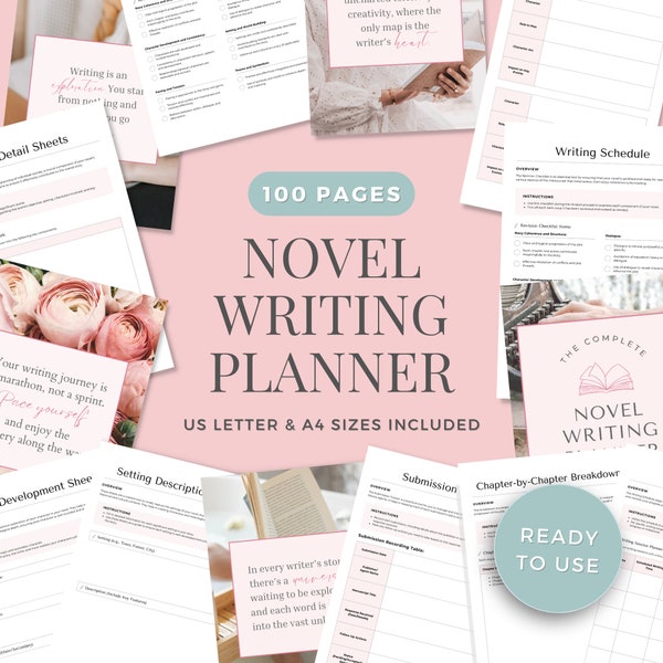 Novel Writing Planner Author Journal Writers Template Printable Book Planner Goodnotes Novel Printable Writing Workbook Pink Green PG0723