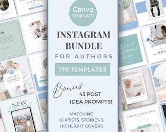 Author Instagram Posts Canva Template Writers Social Media Posts Author Instagram Ideas Bookstagram Templates IG BUNDLE Blue Green BGR0723