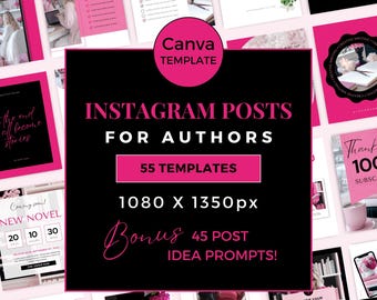 Author Instagram Posts Canva Template Writers Social Media Posts Author Instagram Ideas Bookstagram Templates IG Hot Pink HP0225