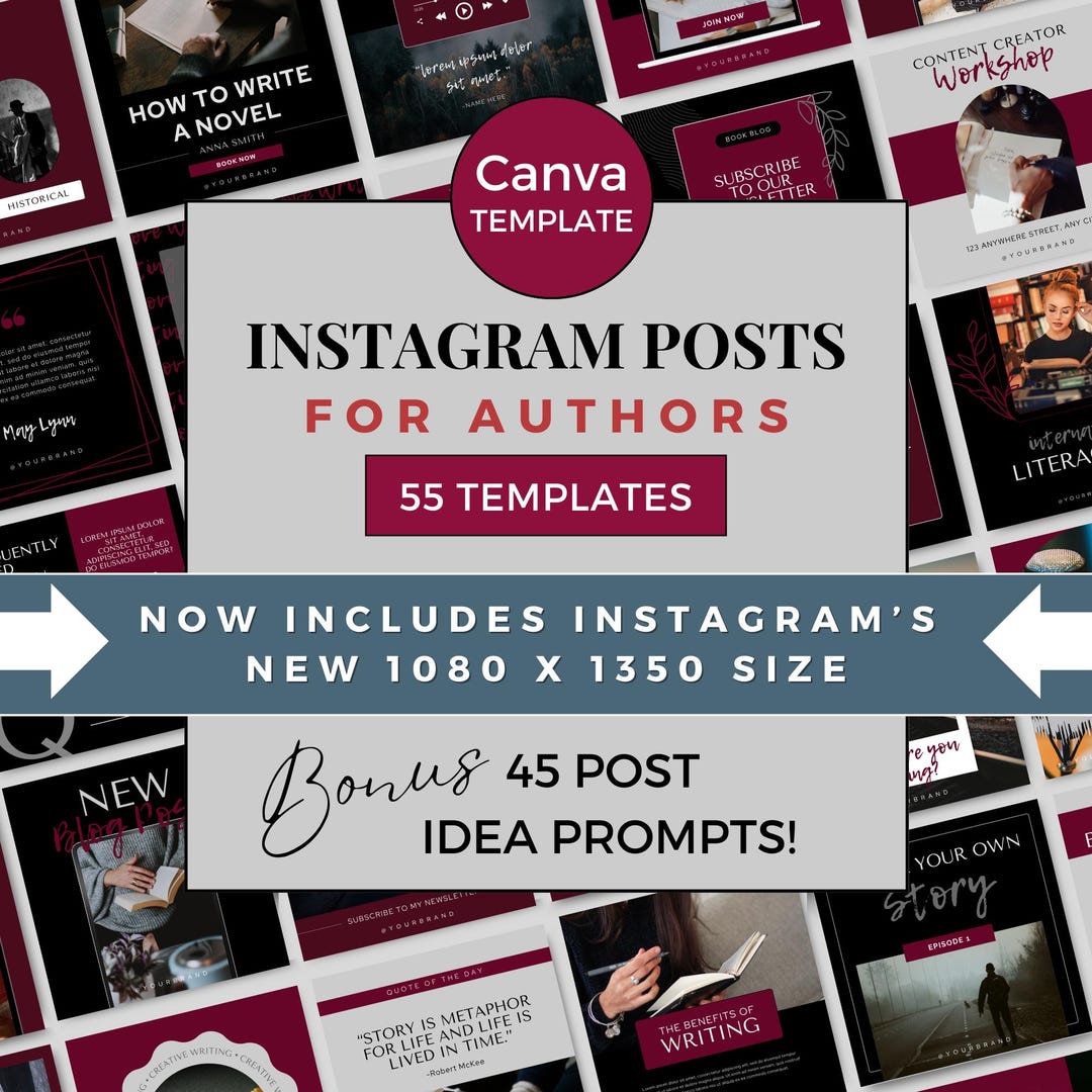 Author Instagram Posts Canva Template Writers Social Media Posts Author ...