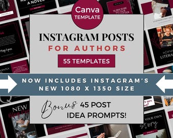Author Instagram Posts Canva Template Writers Social Media Posts Author Instagram Ideas Bookstagram Templates IG Dark Moody Black Red DM0823