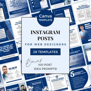 Web Design Instagram Post Templates for Web Designers Social Media Canva Templates for Men Website Design Business IG Navy White NBM0724