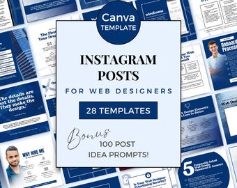 Web Design Instagram Post Templates for Web Designers Social Media Canva Templates for Men Website Design Business IG Navy White NBM0724