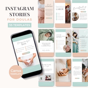 Birth Doula Instagram Canva Doula Templates Lactation Birth Worker Pregnancy Doulas Marketing Postpartum IG Stories Peach Green DPG0723