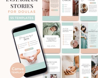 Birth Doula Instagram Canva Doula Templates Lactation Birth Worker Pregnancy Doulas Marketing Postpartum IG Stories Peach Green DPG0723