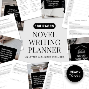 Novel Writing Planner Author Journal Writers Template Printable Book Planner Goodnotes Novel Printable Writing Workbook Black White BW0124