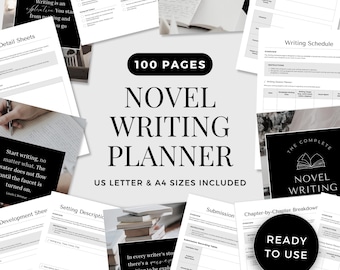 Novel Writing Planner Author Journal Writers Template Printable Book Planner Goodnotes Novel Printable Writing Workbook Black White BW0124