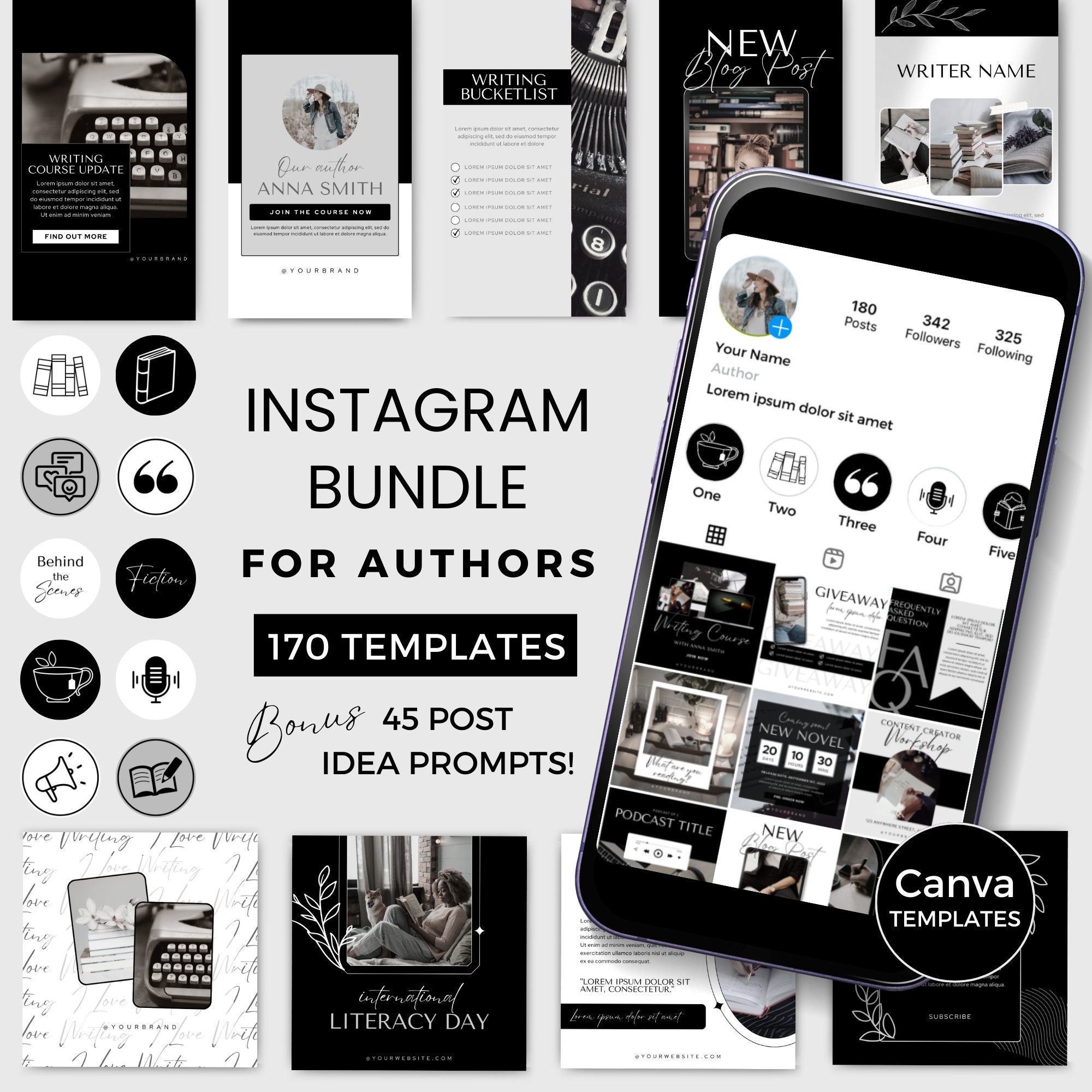 Author Instagram Posts Canva Template Writers Social Media Posts Author ...