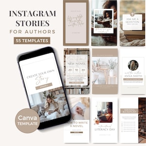 Autor Posty na Instagramie Szablon Canva Pisarze Historie w mediach społecznościowych Pomysły na historie na Instagramie Autor Szablony Bookstagram Neutralny Boho NT0225