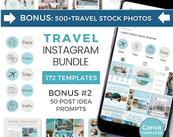 Instagram-sjabloon reisbureau Sjablonen reisbureau Canva reisbureauposts Canva reisbureau sociale media BUNDEL Turquoise TS0723