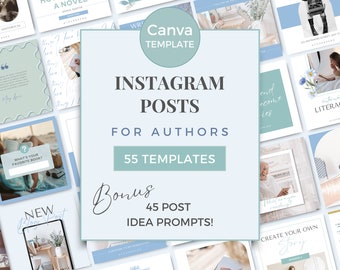 Author Instagram Posts Canva Template Writers Social Media Posts Author Instagram Ideas Bookstagram Templates IG Blue Green BGR0723