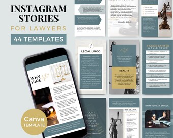 Lawyer Templates Canva Law Office Instagram Stories Posts Law Firm Social Media Templates Attorney Canva Templates Insta Green Gold GG0723