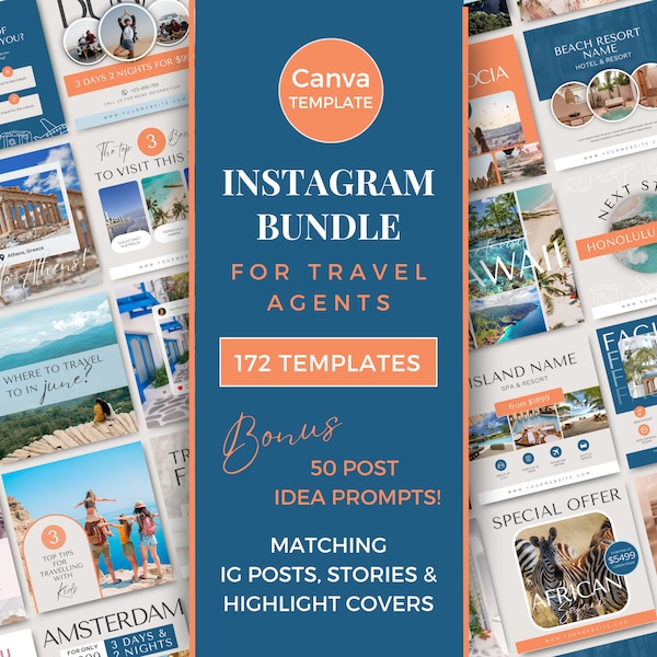 Canva Template Travel Agent Instagram Template Travel Agency Templates Travel Agent Posts IG Canva Travel Agent Social Media BUNDLE OB0723