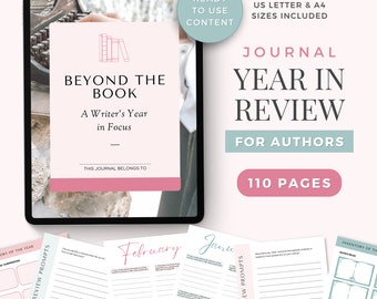 Writers Journal Year In Review Author Yearly Review Reflection Journal for Writers Journal Prompts Author Planner Pink Green PG0723