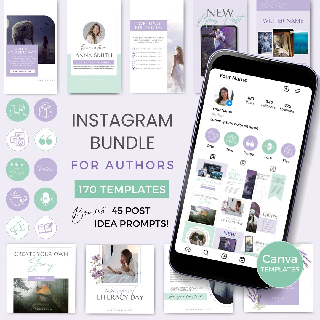 Author Instagram Posts Canva Template Writers Social Media Posts Author ...