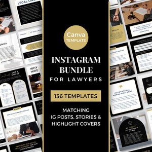 Modelli per avvocati Canva Post Instagram per studi legali Modelli per social media per studi legali Modelli Canva per avvocati Insta BUNDLE Black Gold BG0723