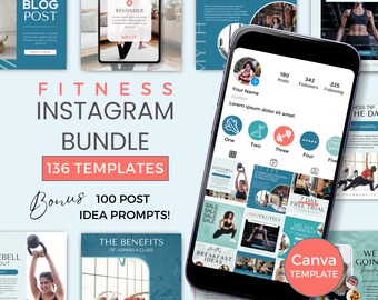 Plantillas de Instagram para fitness Publicaciones en redes sociales sobre fitness Plantillas de marketing para fitness Entrenador de fitness Redes sociales IG Wellness Rojo Azul CB0823