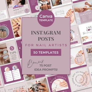Instagram Template for Nail Salon Instagram Post Canva Nail Artist Social Media Stories Gel Nails Templates Manicurist Nail Salon PL1023
