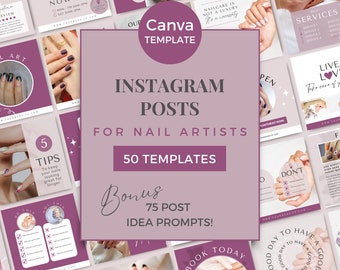 Instagram Template for Nail Salon Instagram Post Canva Nail Artist Social Media Stories Gel Nails Templates Manicurist Nail Salon PL1023