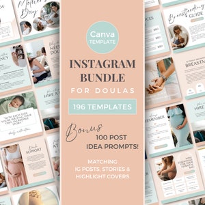 Postpartum Doula Instagram Canva Doula Templates Lactation Consultant Birth Worker Pregnancy Doulas Marketing IG BUNDLE Peach Green DPG0723