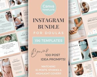Postpartum Doula Instagram Canva Doula Templates Lactation Consultant Birth Worker Pregnancy Doulas Marketing IG BUNDLE Peach Green DPG0723