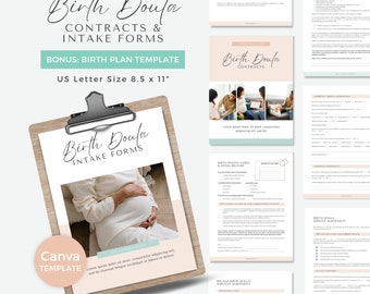 Doula Contracts Client Intake Forms Birth Plan Doula Client Onboarding Birth Coach Resources Professional Doula Forms Peach Green DPG0723