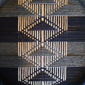 Midnight sky boho eclectic organic macrame and bamboo round wall hanging