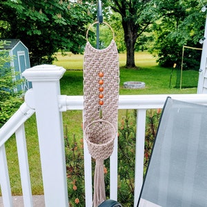 Gemini macrame plant hanger with pot, boho, mid-century modern, vintage hanger for air plants, succulents, small and medium plants