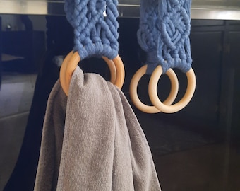 Juego de 2 toalleros bohemios para cocina o baño o toallero individual, aro grande de madera para toallas de mano de tamaño normal o voluminosas
