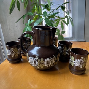 Vintage Hand Painted Ceramic Pitcher Set (7 Piece)