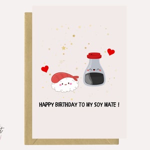 Cartão de Feliz Aniversário para o Meu Amigo de Soja / Cartão de Sushi Fofo / Cartão de Feliz Aniversário / Cartão Digital / Download Instantâneo em PDF
