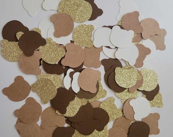 100 confeti dorado con purpurina y cabeza de oso bebé, decoración para fiesta de Baby Shower