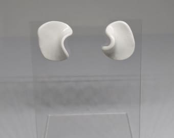 Modern arty sculptural white polymer clay stud earrings