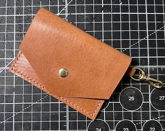 Brown Leather 2 Pocket Wallet with Key Clip – Handmade Snap Card Holder Pouch