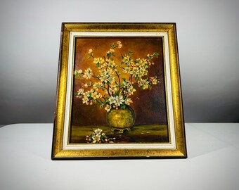 Tableau Leon Buul - Peinture de fleurs sur panneau de bois avec cadre