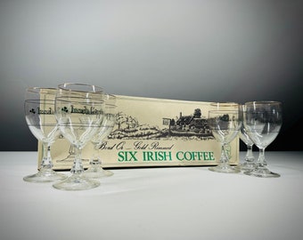 6 Vintage Irish Coffee Glasses - Luminarc France - Gold Rimmed - Original Box - St. Patrick's Day