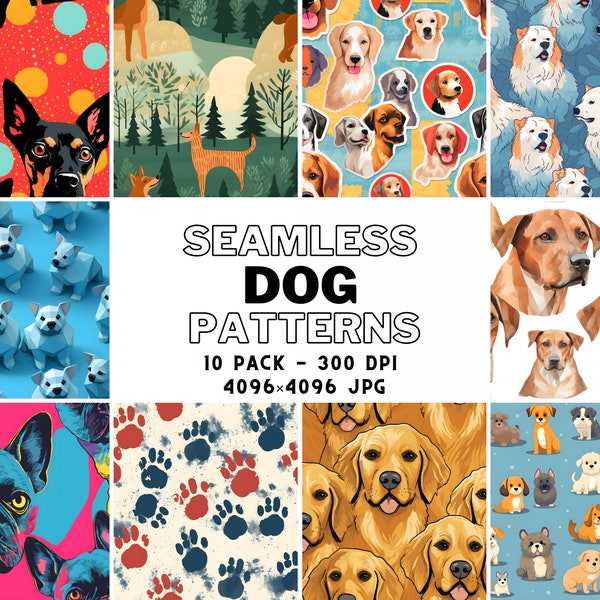 10 Unique Seamless Digital Dog Patterns: High-Resolution JPG, Instant Download, Perfect for Dog Lovers, Crafters, and Designers