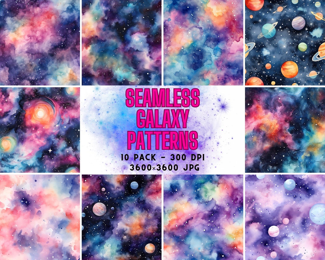 10 Unique Seamless Digital Galaxy Patterns: High-resolution JPG ...