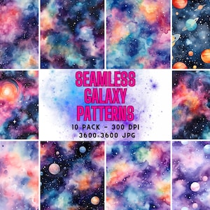 10 Unique Seamless Digital Galaxy Patterns: High-Resolution JPG, Instant Download, Perfect for Crafts, Design Projects