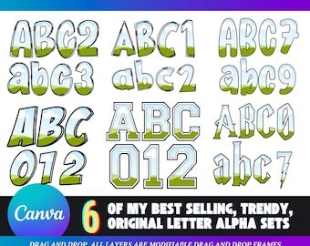 Marcos de Canva con alfabetos garabatos: plantillas de letras con función de arrastrar y soltar (descarga digital)