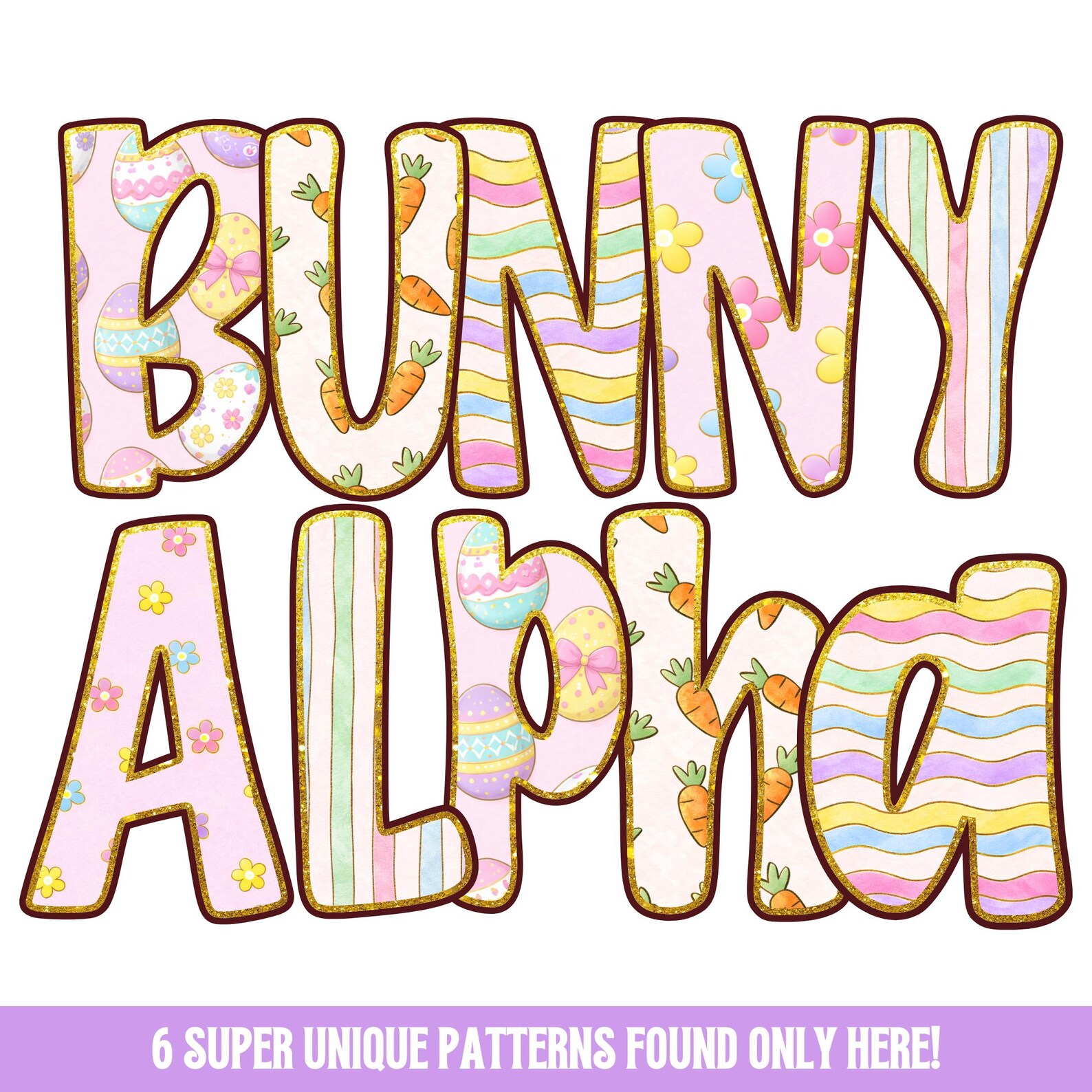 Preppy Easter Alphabet PNG, Bunny Letters & Numbers Clipart Bundle ...