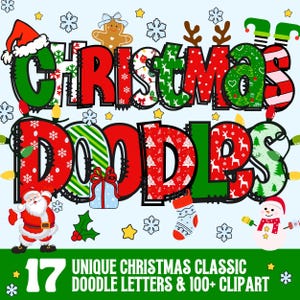 Christmas Doodle Letters & Numbers PNG Bundle: Santa, Elf, Snow, Candy, Reindeer Alphabet Clipart, Holiday Clipart Sublimation Font Bundle