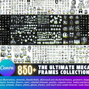 Canva Frames Mega Bundle: 850+ Design Elements, Editable Template, Drag & Drop, Design Digital Element, Add Your Own Pattern (PDF Download)