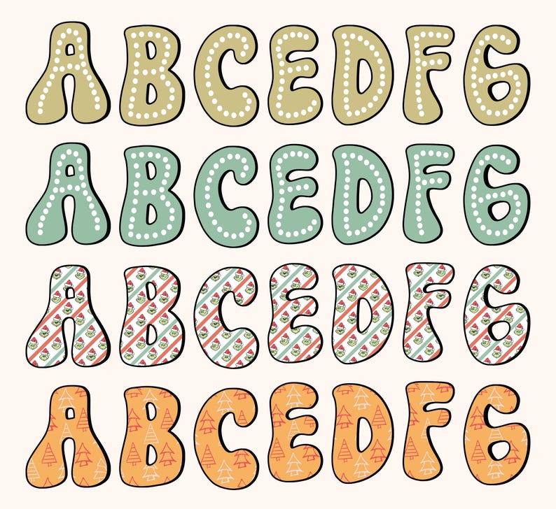 Christmas Alphabet Letters Retro Doodles and Clip Art: PNG Doodle Font ...