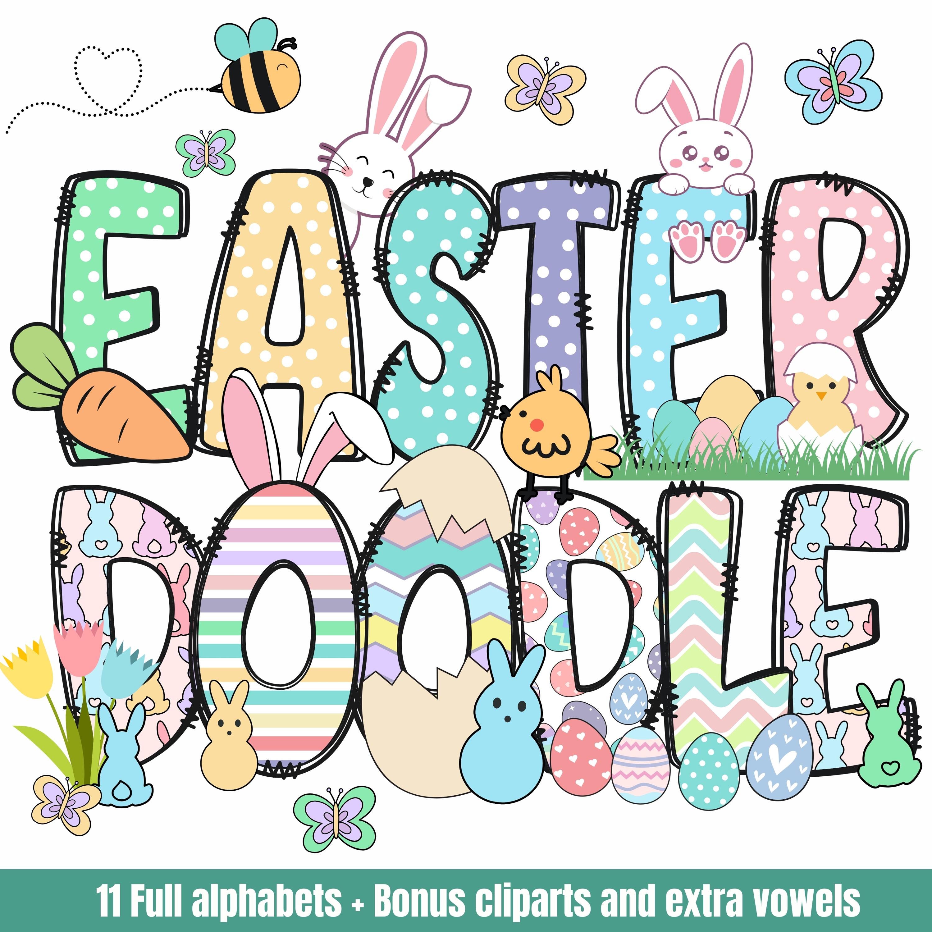 Easter Doodle Alphabet PNG Bundle: Pastel Letters & Clipart (digital ...