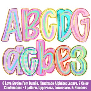Preppy Brush stroke Alphabet Doodle Letters PNG Bundle, Preppy Doodle, Sublimation Alpha set, Neon Girly, School,  Preppy, Brush stroke font