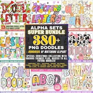 Doodle Alphabet Letters Mega Bundle PNG - Spring Floral, Easter, Valentine, Retro, Halloween, Christmas Clipart, Sublimation Alpha Sets