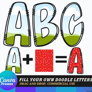 Preencha suas próprias letras de rabisco CANVA, molduras de rabiscos de alfabeto Canva, molduras editáveis Canva, letras Canva, fonte de alfabeto Canva, arrastar e soltar