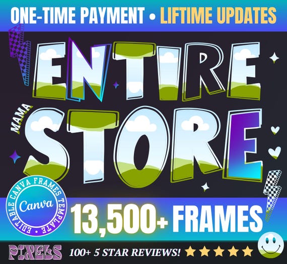 Canva Frames MEGA Bundle 13,500 plus: Alphabet Letters, Design Elements, Editable Template, Drag Drop, (Digital Download, lifetime updates)