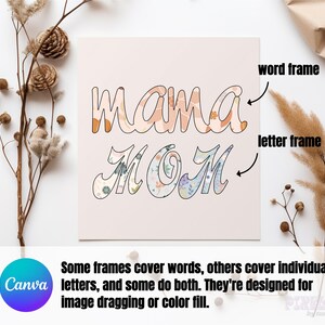 May include: A digital design template featuring the words "mama" and "MOM" in a floral pattern. The words are outlined in black and have a white background. The design is perfect for creating personalized gifts or home decor.